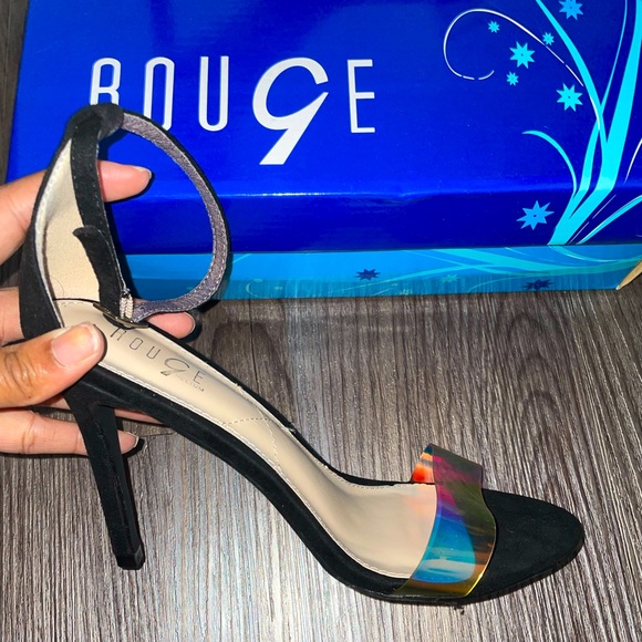 Black Size 7.5 Sandal Heel with iridescent strap - Picture 1 of 2